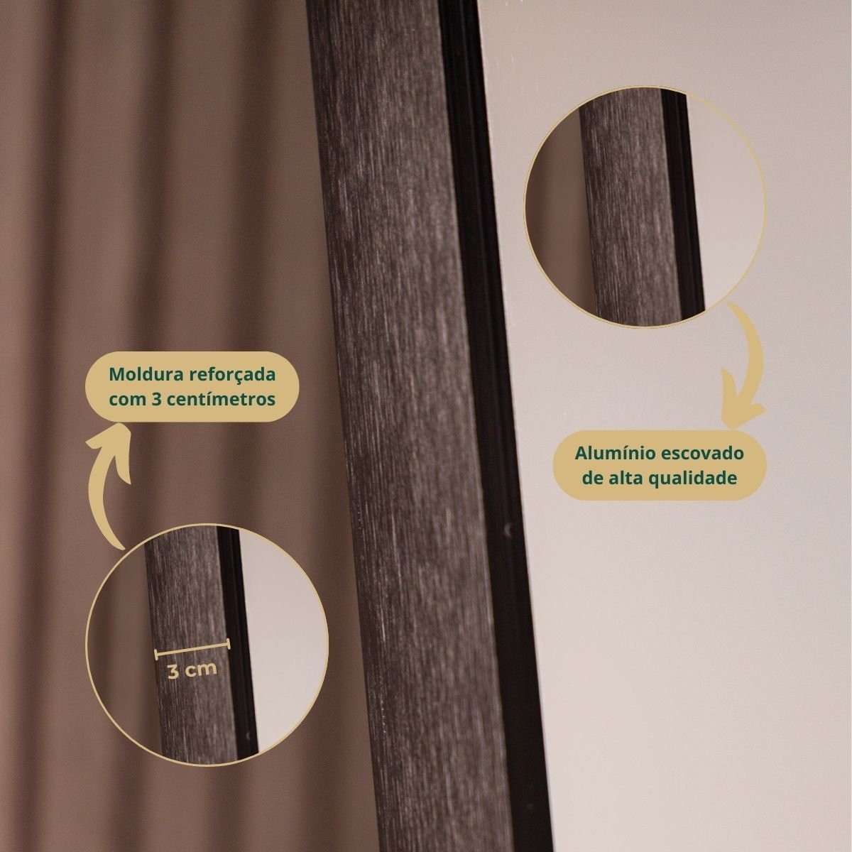 Espelho Grande Retangular Corpo Inteiro com Moldura em Metal 170 X 70cm Preto - 4