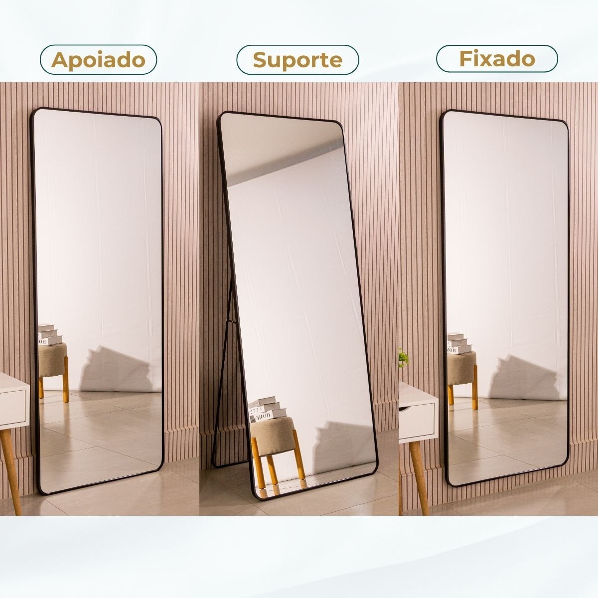 Espelho Grande Retangular Corpo Inteiro com Moldura em Metal 170 X 70cm Preto - 3