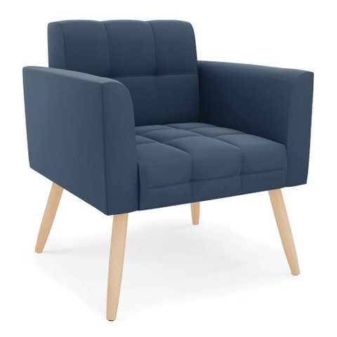 Poltrona Elisa Suede Azul Marinho Pés Palito Natural - D’Rossi