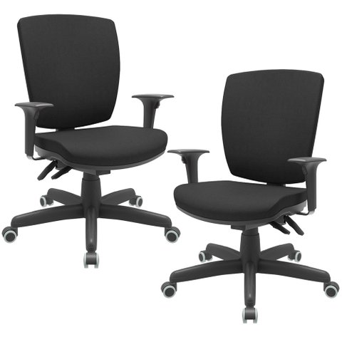 Kit 02 Cadeiras de Escritório Diretor Office Giratória Preto Alta Flexi P03 Poliéster Preto - Lyam L