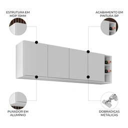 Armário Aéreo Nevada com Nicho 180cm 4 Portas Branco - Lumil Lumil Móveis - 3 Armário Aéreo Nevada com Nicho 180cm 4 Portas Branco - Lumil Lumil Móveis - 3