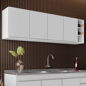 Armário Aéreo Nevada com Nicho 180cm 4 Portas Branco - Lumil Lumil Móveis