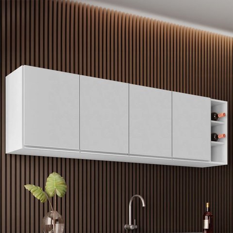 Armário Aéreo Nevada com Nicho 180cm 4 Portas Branco - Lumil Lumil Móveis