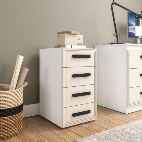 Gaveteiro Valência para Escritório 4 Gavetas 40x71cm Creme/Branco 250692
