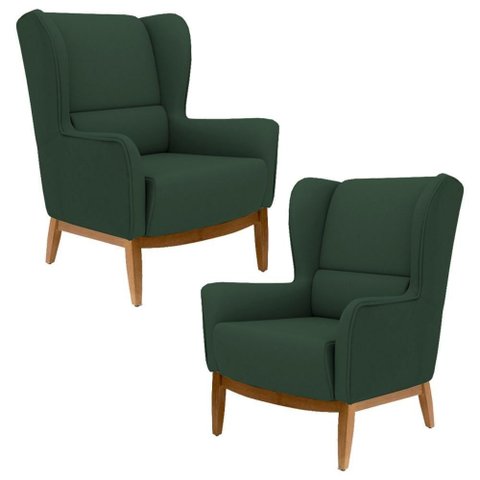 2 Poltronas Base Manu Madeira C-117 Linho Verde Domi