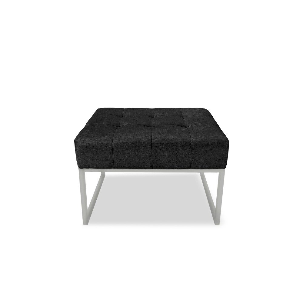 Puff Banqueta Minimalista Capitone Estofado Pés Base de Aço - Preto - 4