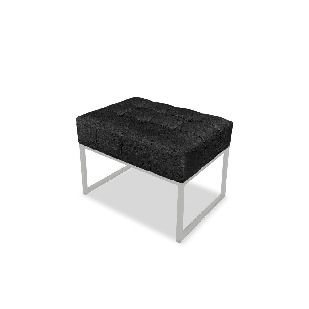 Puff Banqueta Minimalista Capitone Estofado Pés Base de Aço - Preto - 5