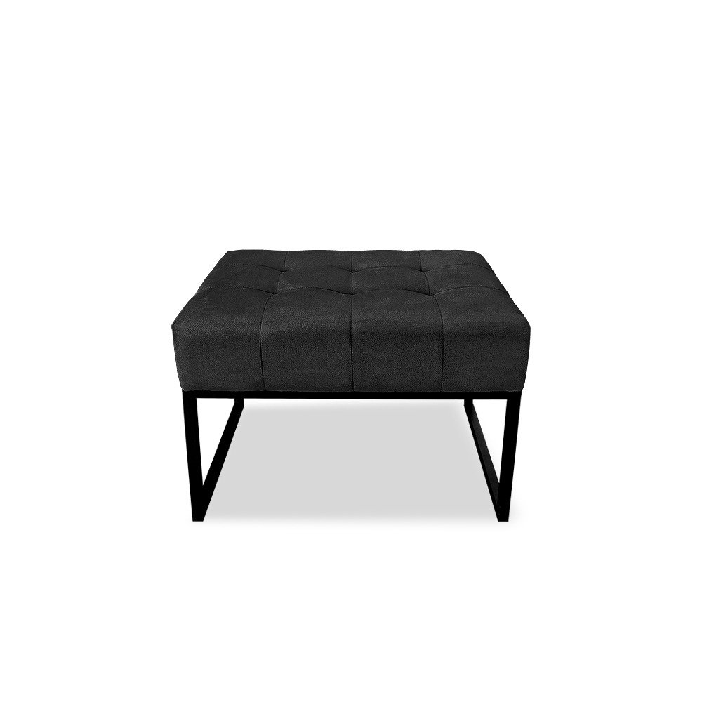 Puff Banqueta Minimalista Capitone Estofado Pés Base de Aço - Preto - 2