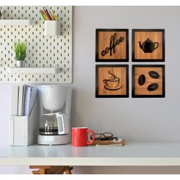 Kit 4 Quadros Cantinho do Café Mdf 3d Relevo 15cm Decoração para Cozinha - 3