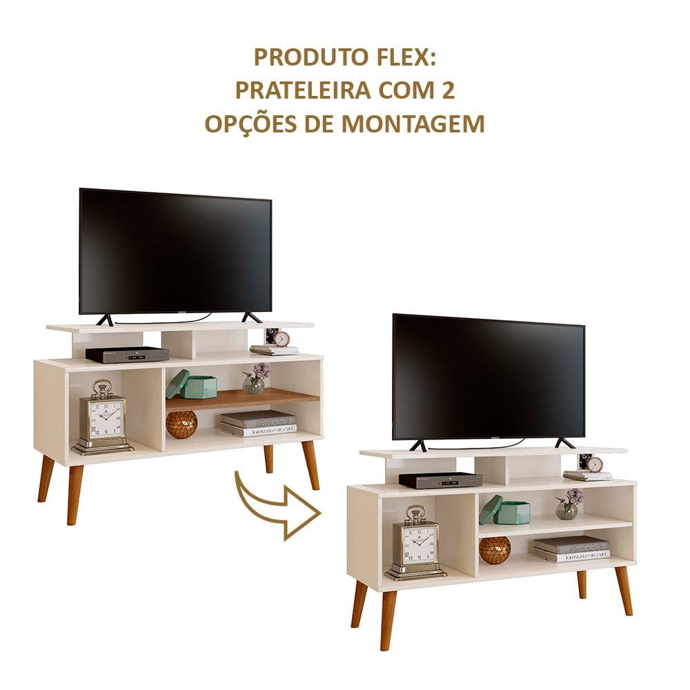 Rack Para Sala Com Pés Retro Off White Canela Carmolar - 3