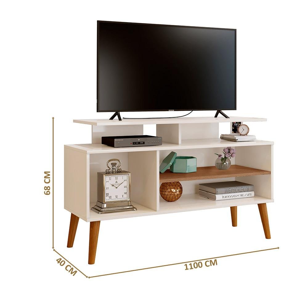 Rack Para Sala Com Pés Retro Off White Canela Carmolar - 4