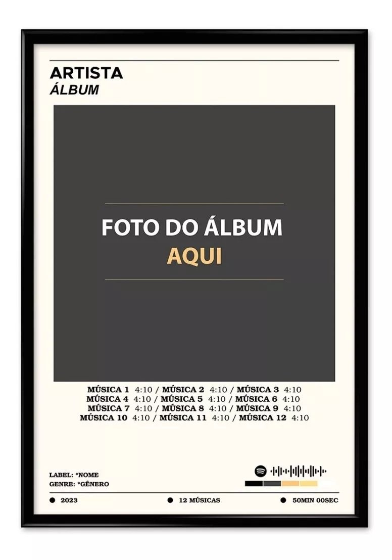 Quadro Decorativo Álbum Spotify com Moldura - Branco