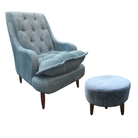 Kit Poltrona Lille e Puff Suede Azul Céu - Dominic Decor