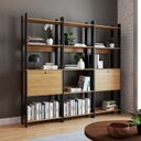 Ver imagem 1 de Estante de Livros Industrial 189CMX178CM 11 Prateleiras 2 Portas Marrom/Lamina Mel/Preto