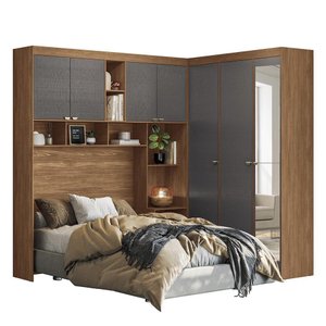 Quarto Modulado Casal Lugano Jatobá/grafite com Espelho - Santos Andirá