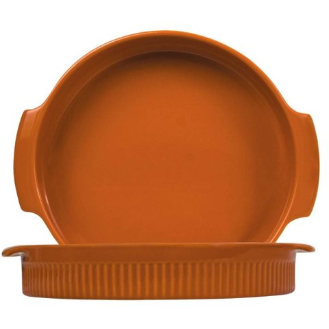 Forma Porcelana Laranja Redonda 25cm com Alça Canelada Assar e Servir Germer