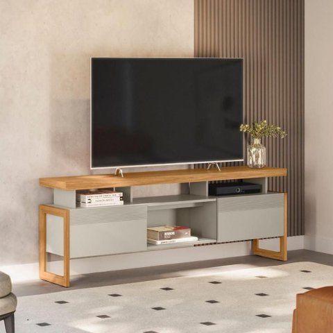 Rack para TV Esmeralda 70" 180cm MDF e MDP com Nichos Nature Off White Casah