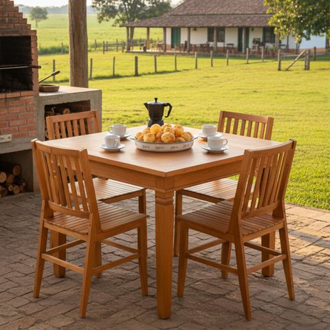 Conjunto Mesa 80x80cm com 4 Cadeiras Madri Madeira Maciça