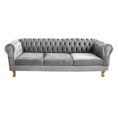 Sofá Chesterfield Capitone Duque Suede Cinza 2,30cm