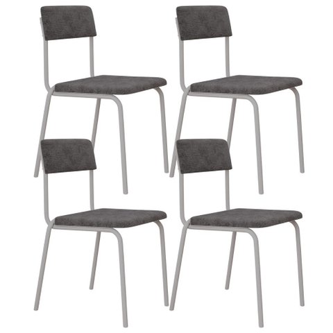 Kit 04 Cadeiras Estofada para Sala de Jantar Sense Branco C01 Linho Prata - Lyam Decor