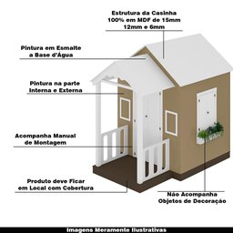 Casinha de Brinquedo Artesanal com Varanda MDF Branco/Bege - Criança Feliz Casinha com Varanda - 4