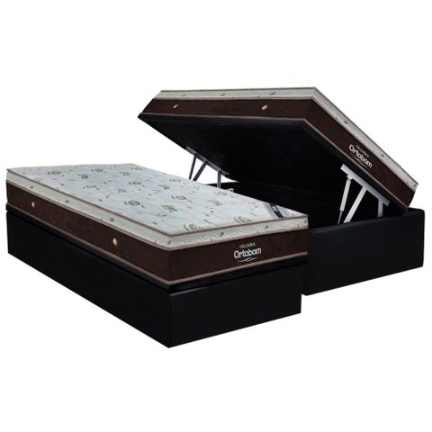 Conjunto Box Baú Solteiro: Colchão Espuma Ortobom Superpocket Sleep King + Base Crc Suede Black(