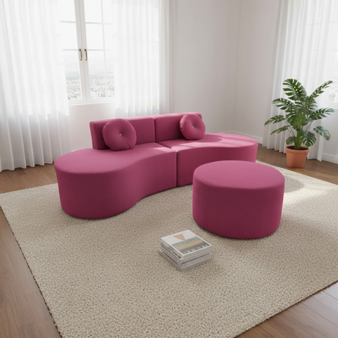 Sofá Modular Orgânico Monterrey 260cm + Puff Suede Rosa