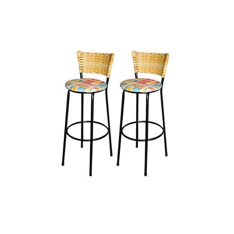 Jogo 2 Banqueta Alta Para Cozinha Ratan Palha Preta Estofado Cerveja Lamar Design Banqueta Alta Rata