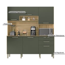 Armário de Cozinha Compacta 6 Portas 2 Gavetas Ferrara - Freijó/real - 5