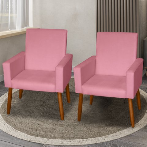 Kit 2 Poltronas Decorativas Mel Suede Rosa Sky Mobile