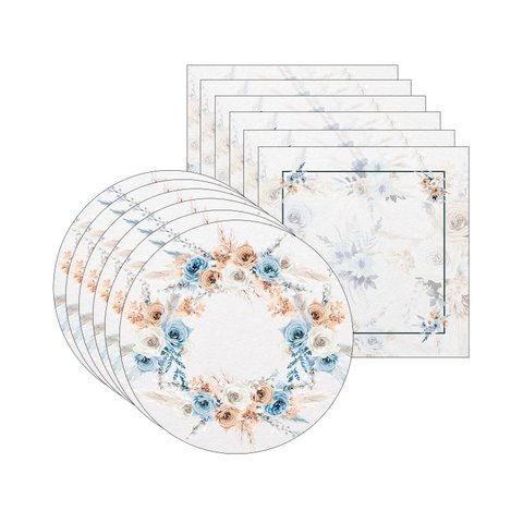 Kit Sousplat + Guardanapo Boho Azul/ambar - 6 Peças - sem Base
