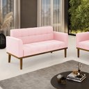 Ver imagem 2 de Poltrona Namoradeira Decorativa Karen Pés Fixo em Madeira Castanho Suede Rosa Bebê G19 - Gran Belo