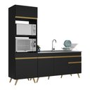 Ver imagem 1 de Armário de Cozinha Compacta 212cm Veneza Multimóveis V2078 Preto/Dourado