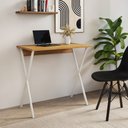 Ver imagem 3 de Mesa de Escritório X 90x53 para Trabalho e Estudo com Base em Ferro - Ferro Branco Tampo Freijó