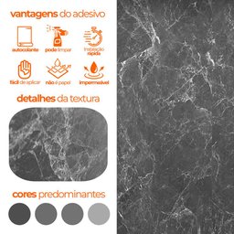 Papel de Parede Adesivo Lavavel Marmore Cinza Escuro - 9