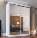 Ver imagem 1 de Guarda Roupa Solteiro com Espelho 2 Portas Espelhadas de Correr 2 Gavetas 131cm Premium Santiago Branco - Carioca Móveis