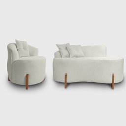 Kit Sofá Orgânico Feijão com Poltrona Pé de Madeira Bouclé Minimalista - 3