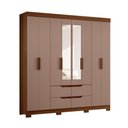 Ver imagem 3 de Guarda Roupa Casal Closet Eight Mirror Wide 4 Gavetas 10 Prateleiras MDP 199cm Nogueira-Cappuccino