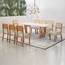 Ver imagem 1 de Conjunto Sala de Jantar Mesa 180cm com 8 Cadeiras Liz Bege/Cinamomo/Off White