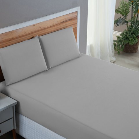 Lençol Cama Solteiro Percal 200 Fios 100% Algodão 2 Peças Liso com Elástico:cinza