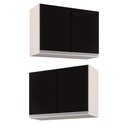Ver imagem 1 de Kit 2 Armários Aéreo de Cozinha Lavanderia 02 Portas Eva Branco e Preto 80 cm - D’Rossi