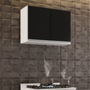 Ver imagem 2 de Kit 2 Armários Aéreo de Cozinha Lavanderia 02 Portas Eva Branco e Preto 80 cm - D’Rossi