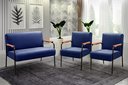Ver imagem 2 de Kit Namoradeira + 2 Poltronas Jade Braços Metal Decoração Recepção Sala - Suede Azul Marinho