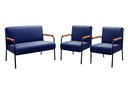 Ver imagem 1 de Kit Namoradeira + 2 Poltronas Jade Braços Metal Decoração Recepção Sala - Suede Azul Marinho