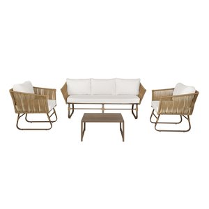 Conjunto de Sofás 5 Lugares Corda Náutica Alumínio Tecido Impermeável Área Externa Jardim Piscina