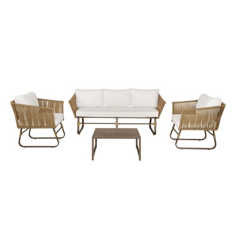 Conjunto de Sofás 5 Lugares Corda Náutica Alumínio Tecido Impermeável Área Externa Jardim Piscina