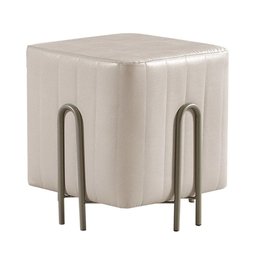 Puff Realeza Decorativo com Couro Pérola e Pés Champanhe - 1