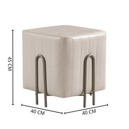Puff Realeza Decorativo com Couro Pérola e Pés Champanhe - 2