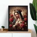 Ver imagem 1 de Quadro Nossa Senhora com Terço - Flores 45x34cm - com Vidro:moldura Preta