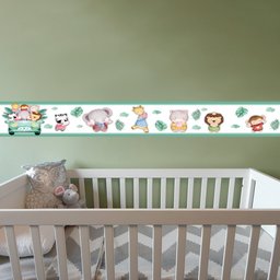 Faixa Decorativa Papel Parede Infantil Animais Carro - Cor Verde - 4